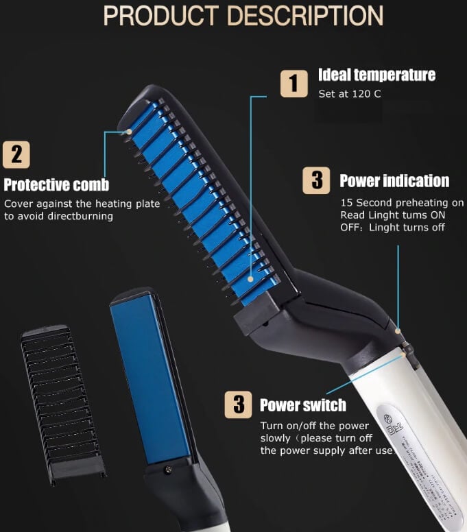 Beard Straightener Hot Relaxer Comb - Heated Mustache Brush