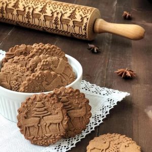 Christmas 3D Embossed Wooden Rolling Pin