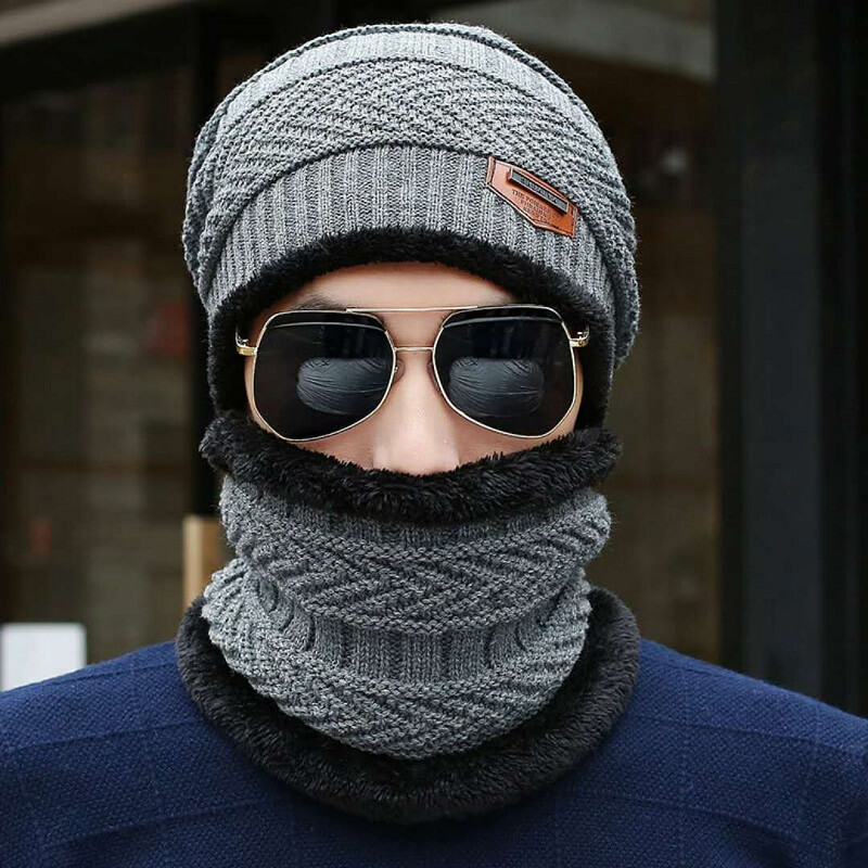 Unisex Knitted Beanie Hat And Neck Warmer