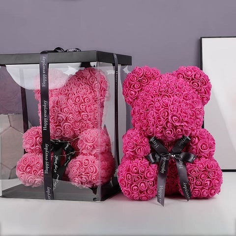 Roses Flower Teddy Bear With Gift Box