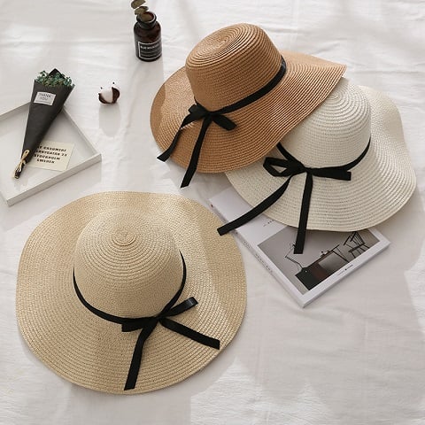 UPF 50 Summer Beach Visor Protection Straw Floppy Sun Hat For Women